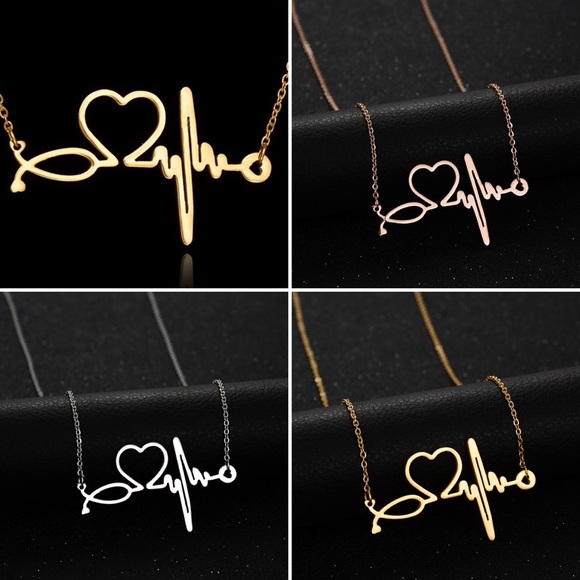 Heartbeat Stethoscope Heart EKG Stainless Nurse Bar Necklace Silver Rose Gold - Picture 3 of 15